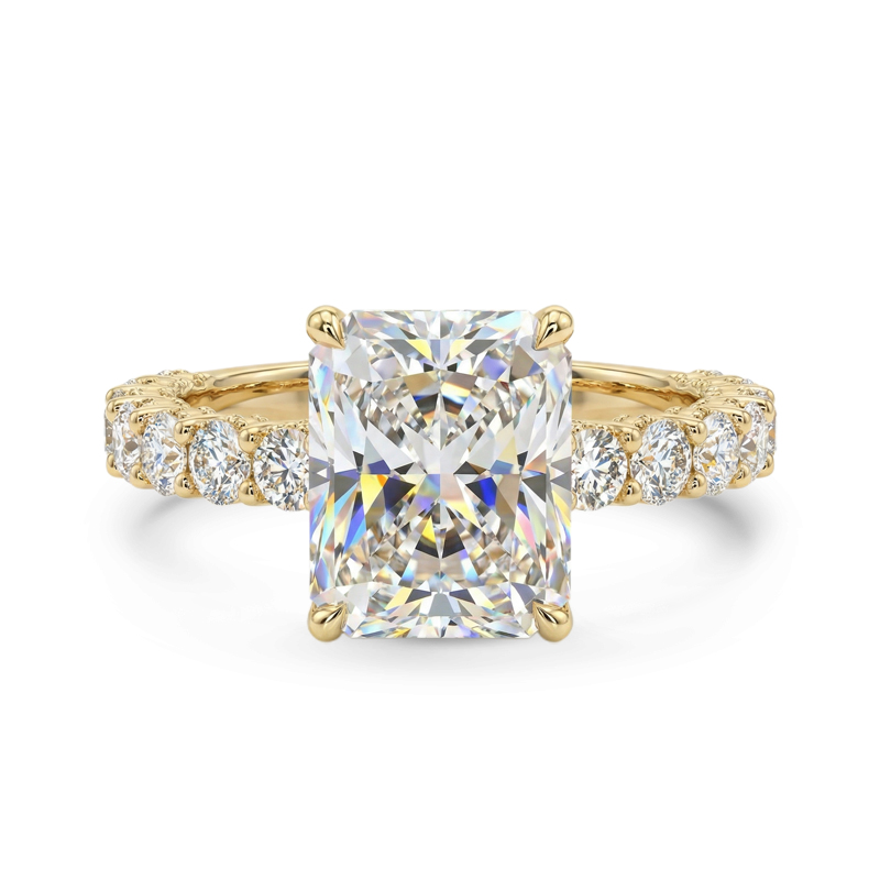 Stunning Radiant Cut Halo Sterling Silver Engagement Ring in 18K Gold Plated