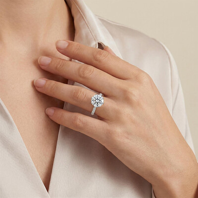 Iced Round Cut 6-Claw Halo Engagement Ring