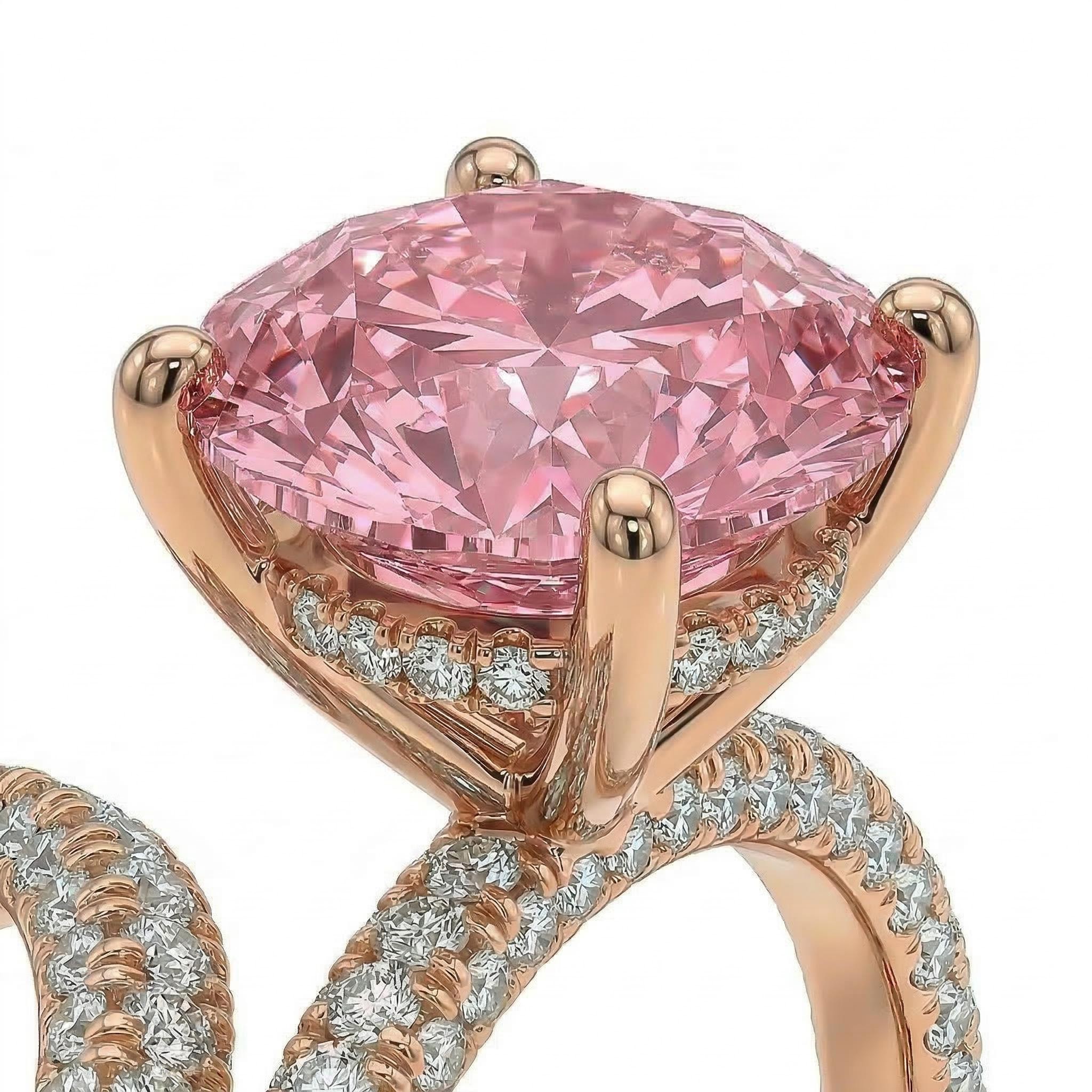 Sparkling Pink Cushion Cut Halo Engagement Ring Set in 18K Rose Gold Plated