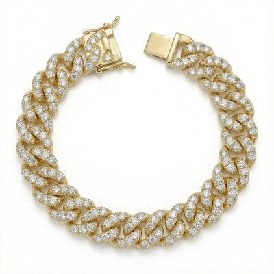 Women's Iced 8mm Cuban Link Bracelet in Gold