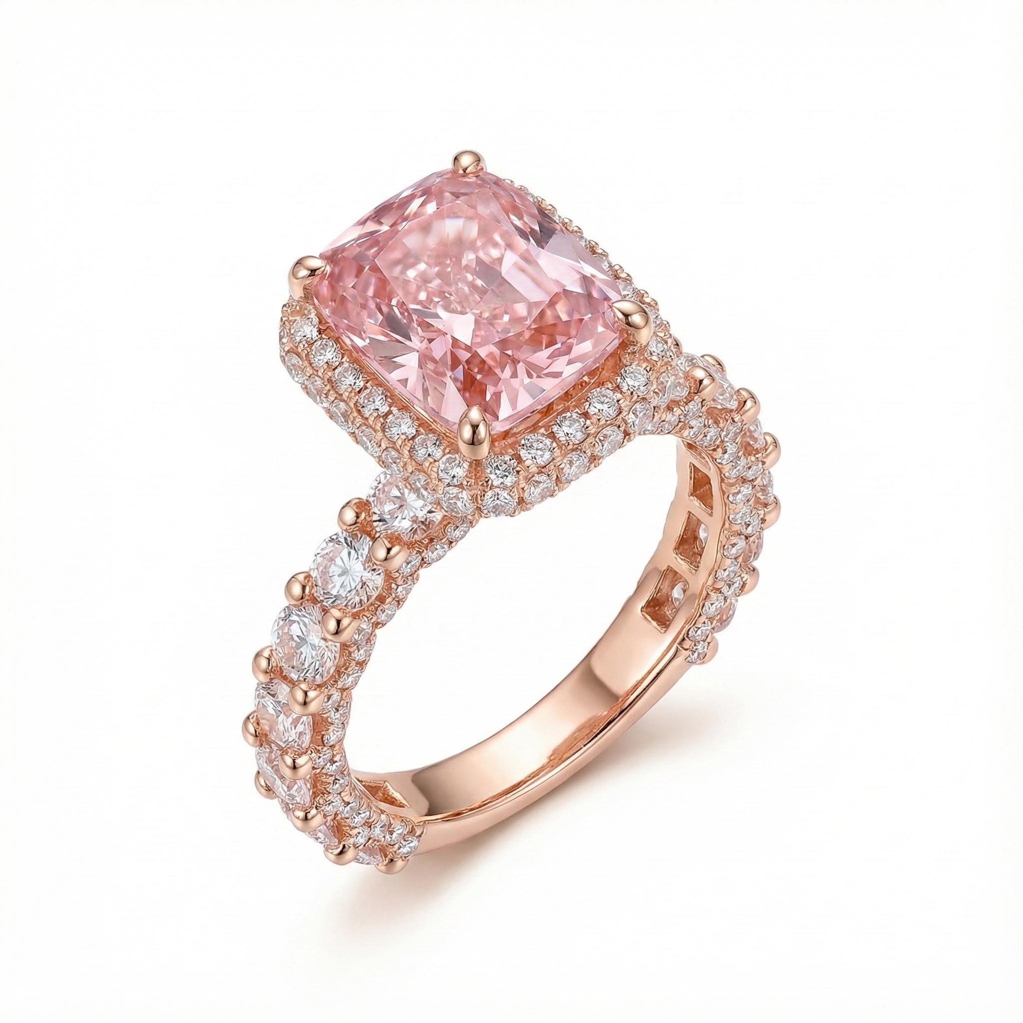 Dazzling Morganite Halo Cushion Cut Engagement Ring in 18K Rose Gold Plated