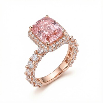 Dazzling Morganite Halo Cushion Cut Engagement Ring in 18K Rose Gold Plated