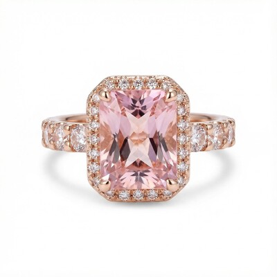 Dazzling Morganite Halo Cushion Cut Engagement Ring in 18K Rose Gold Plated