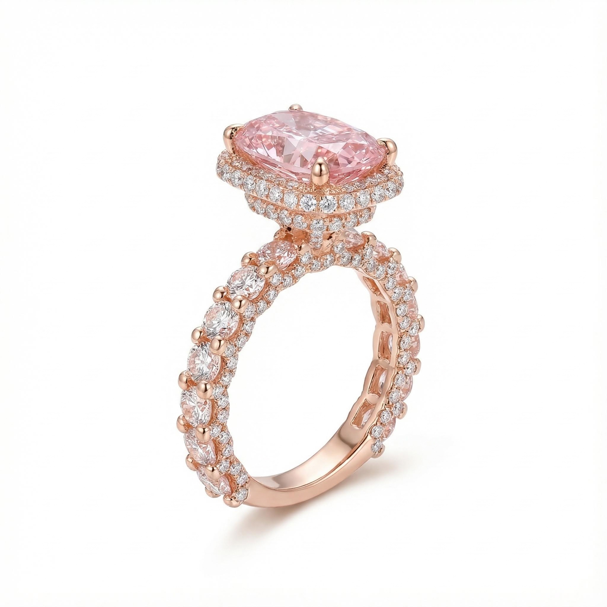Dazzling Morganite Halo Cushion Cut Engagement Ring in 18K Rose Gold Plated