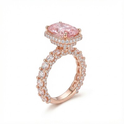 Dazzling Morganite Halo Cushion Cut Engagement Ring in 18K Rose Gold Plated