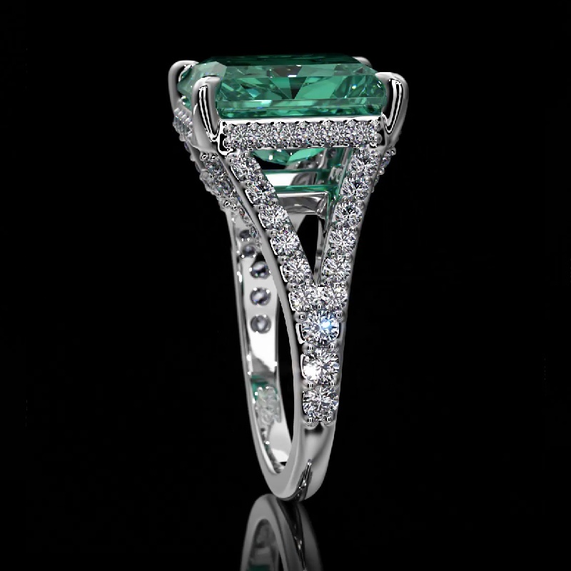 9Ct Fancy Blue Green Radiant Cut Sterling Silver Engagement Ring