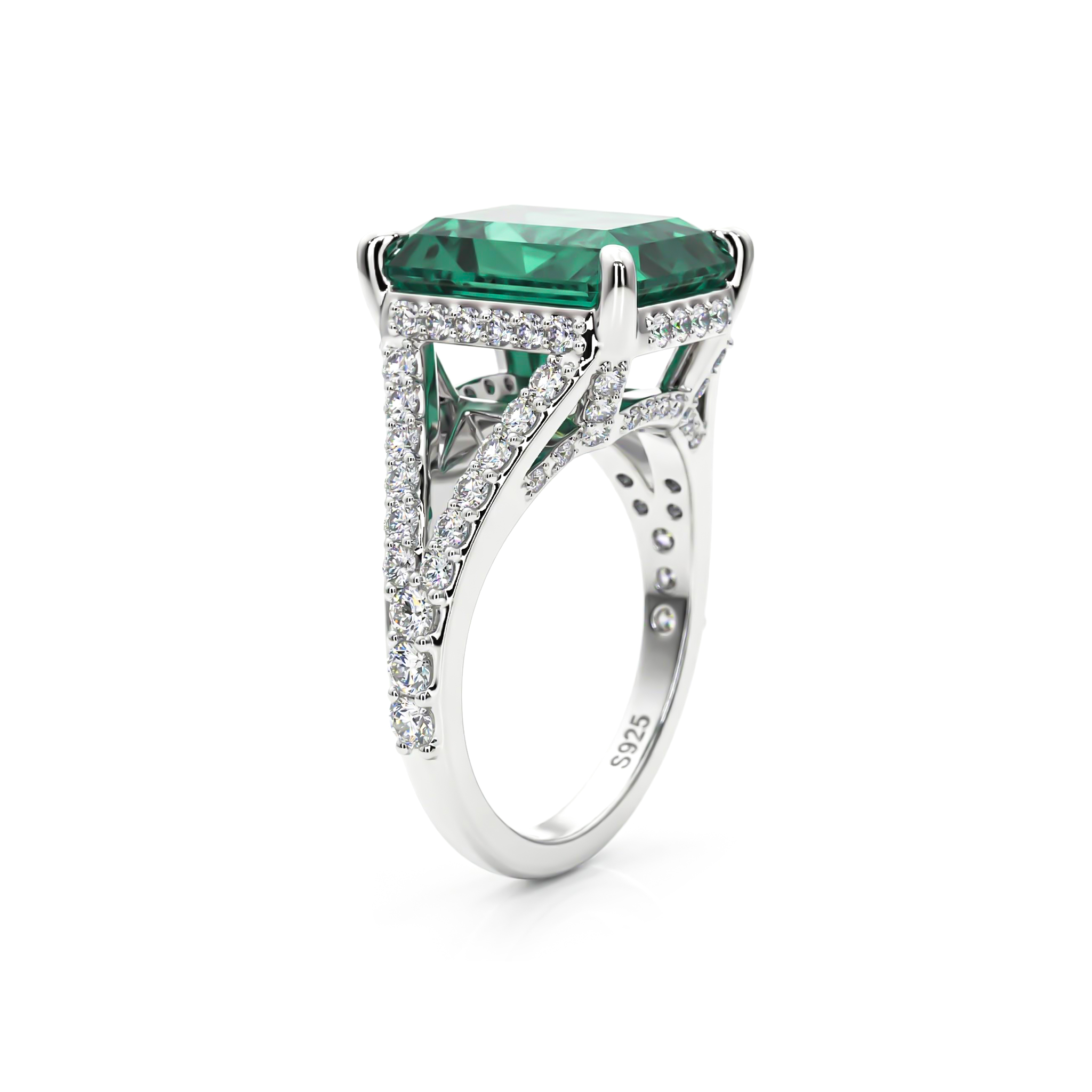 9Ct Fancy Blue Green Radiant Cut Sterling Silver Engagement Ring