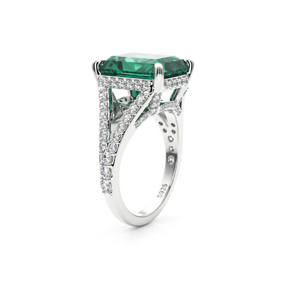 9Ct Fancy Blue Green Radiant Cut Sterling Silver Engagement Ring