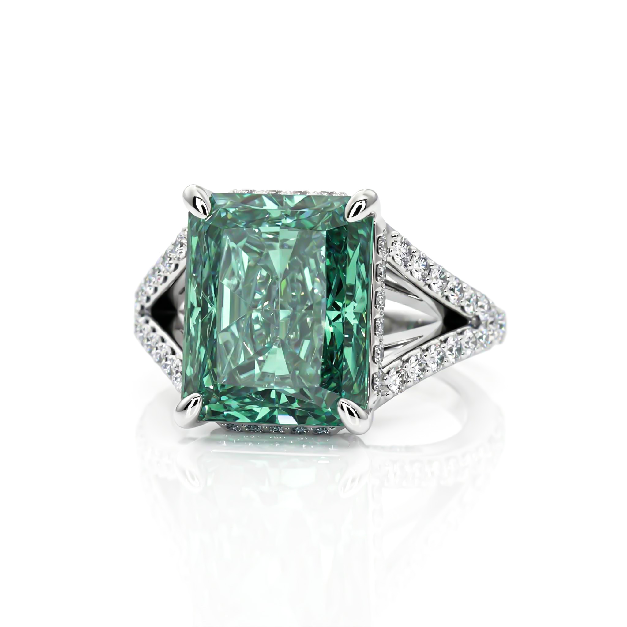 9Ct Fancy Blue Green Radiant Cut Sterling Silver Engagement Ring