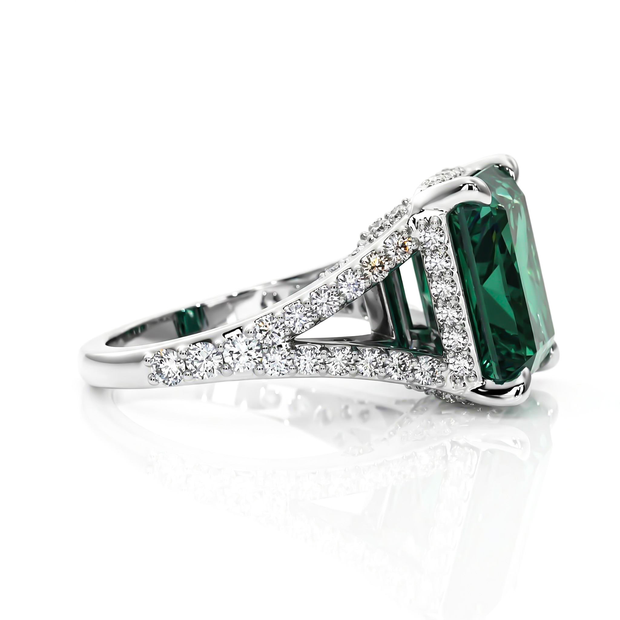 9Ct Fancy Blue Green Radiant Cut Sterling Silver Engagement Ring