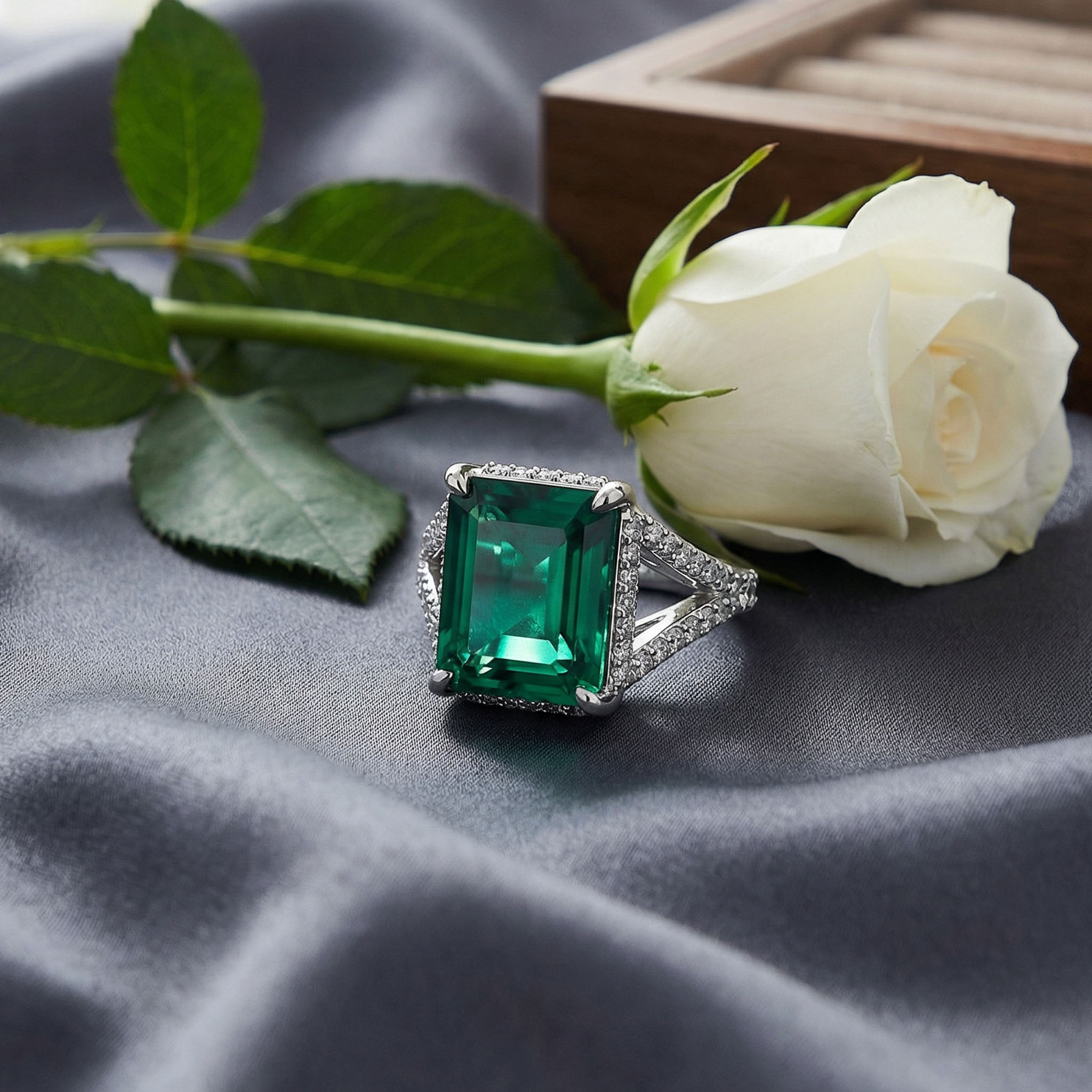 9Ct Fancy Blue Green Radiant Cut Sterling Silver Engagement Ring