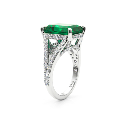 Blue Green Radiant Cut Sterling Silver Engagement Ring