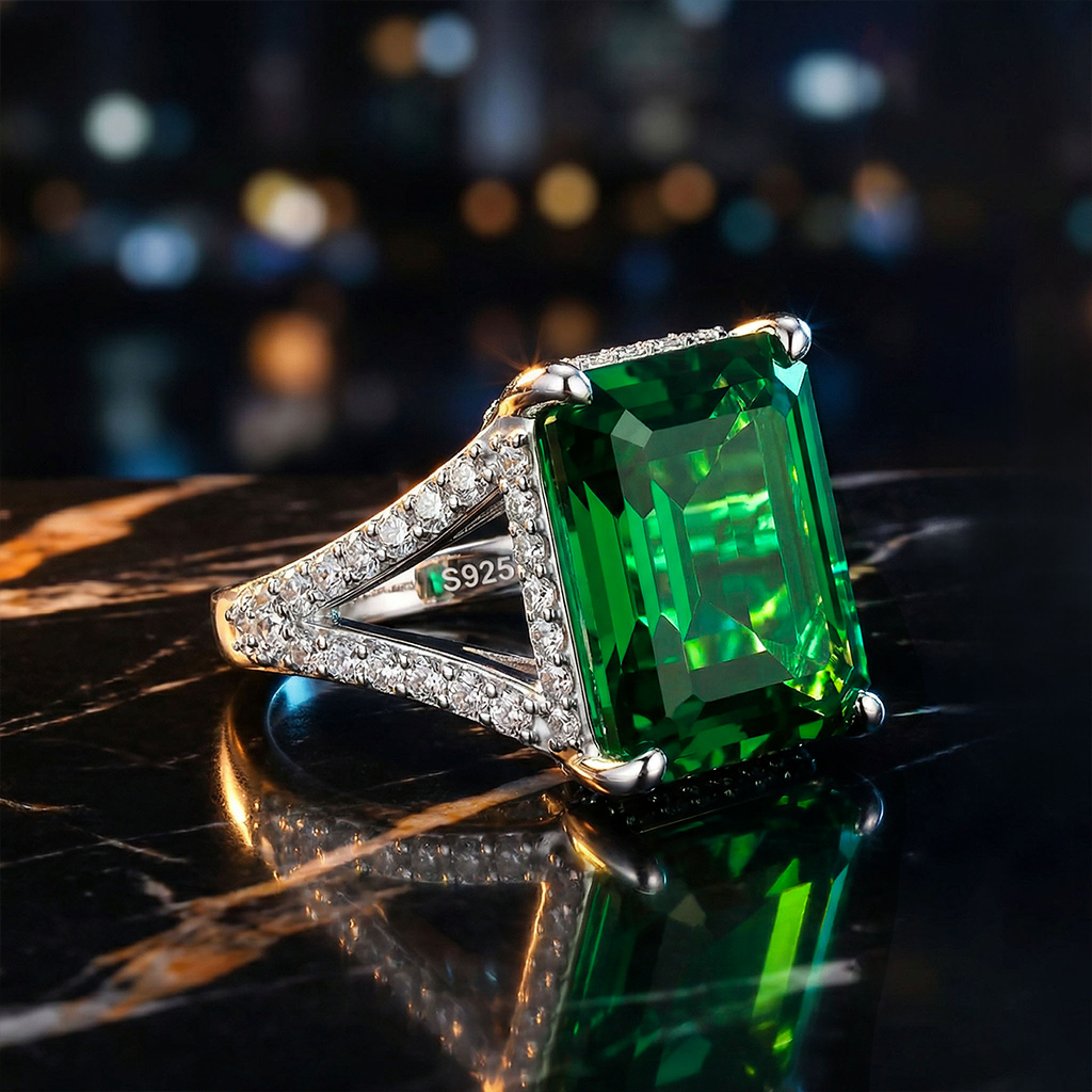 Blue Green Radiant Cut Sterling Silver Engagement Ring Blue Green Radiant Cut Sterling Silver Engagement Ring