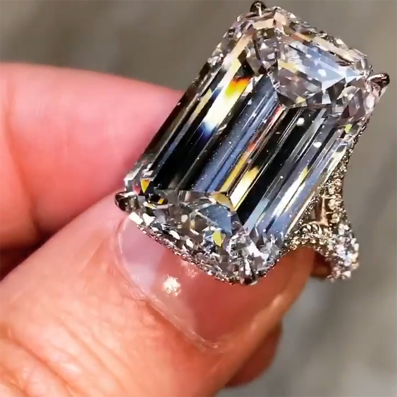 Gorgeous Emerald Cut Halo Sterling Silver Engagement Ring Gorgeous Emerald Cut Halo Sterling Silver Engagement Ring