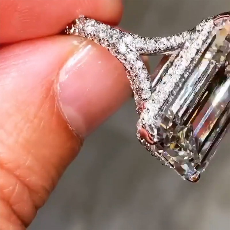 Gorgeous Emerald Cut Halo Sterling Silver Engagement Ring Gorgeous Emerald Cut Halo Sterling Silver Engagement Ring