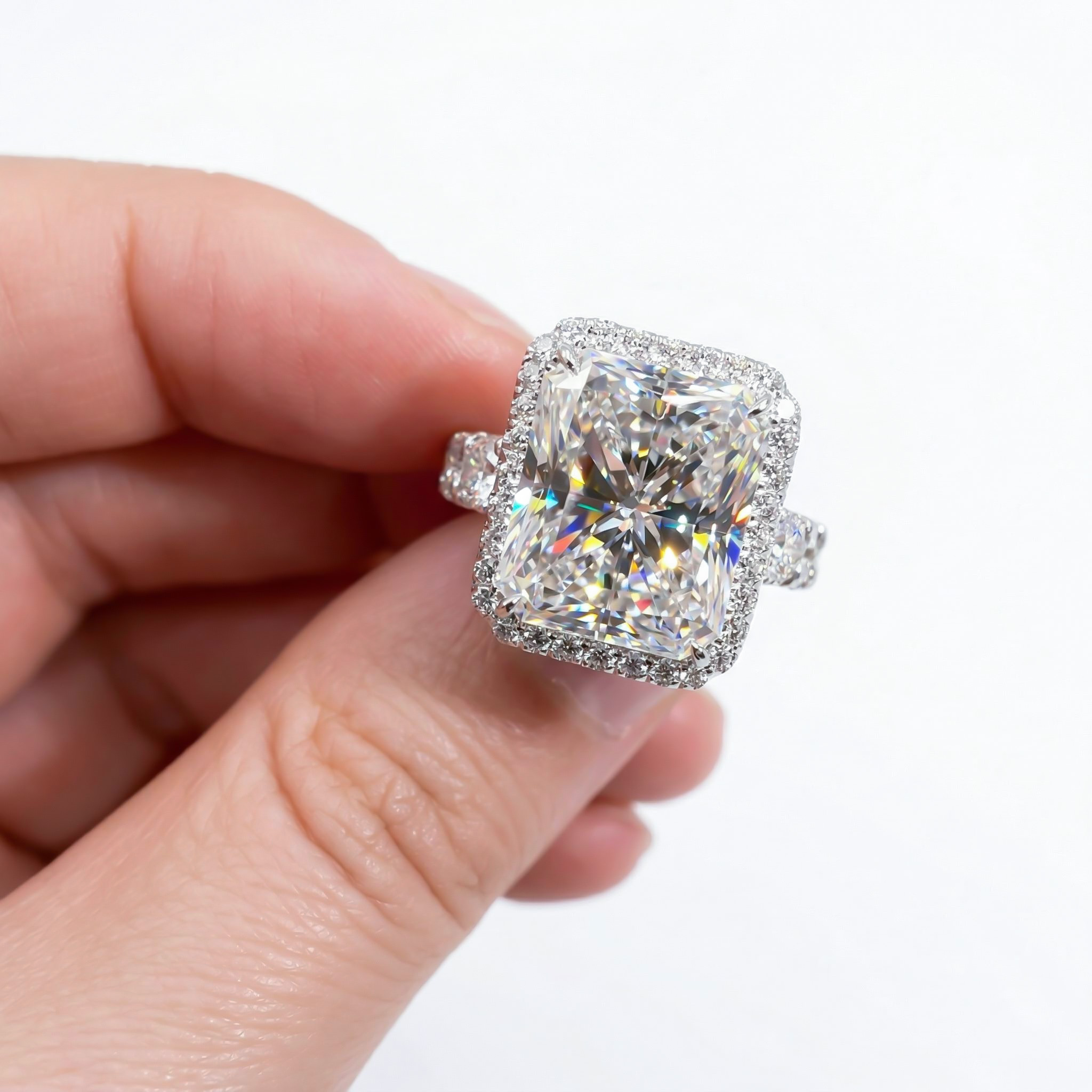 Stunning Halo Radiant Cut Engagement Ring in 925 Sterling Silver