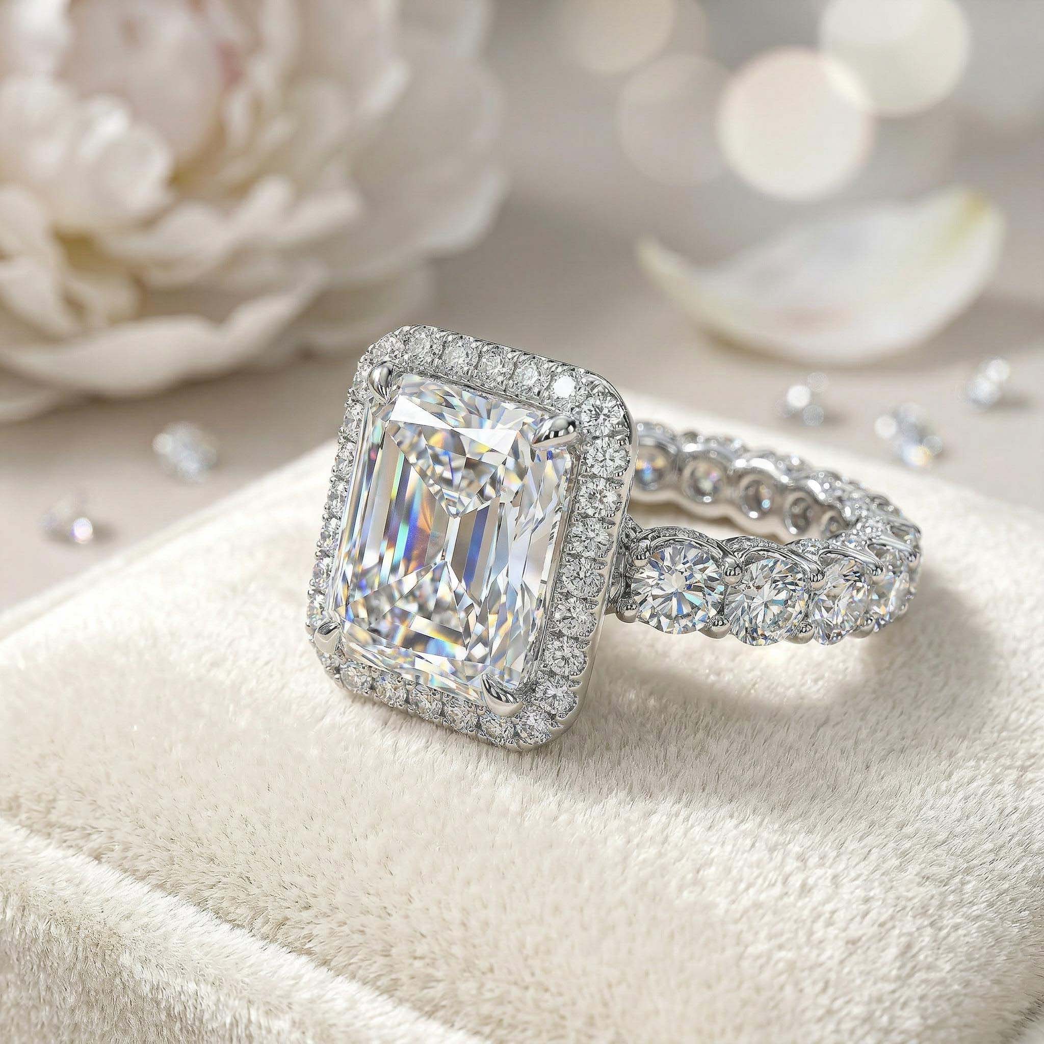 Stunning Halo Radiant Cut Engagement Ring in 925 Sterling Silver