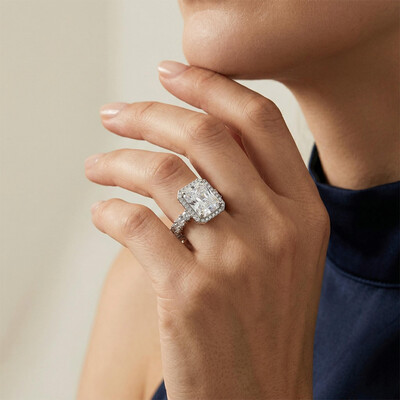 Stunning Halo Radiant Cut Engagement Ring in 925 Sterling Silver