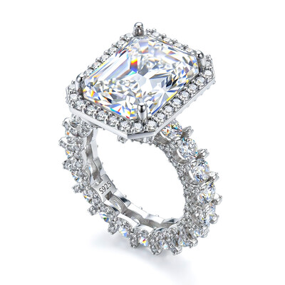 Stunning Halo Radiant Cut Engagement Ring in 925 Sterling Silver