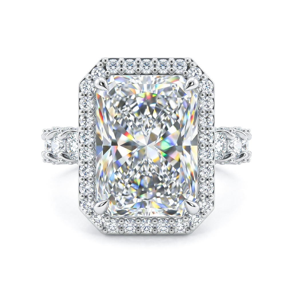 Stunning Halo Radiant Cut Engagement Ring in 925 Sterling Silver