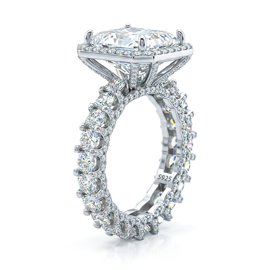 Stunning Halo Radiant Cut Engagement Ring in 925 Sterling Silver