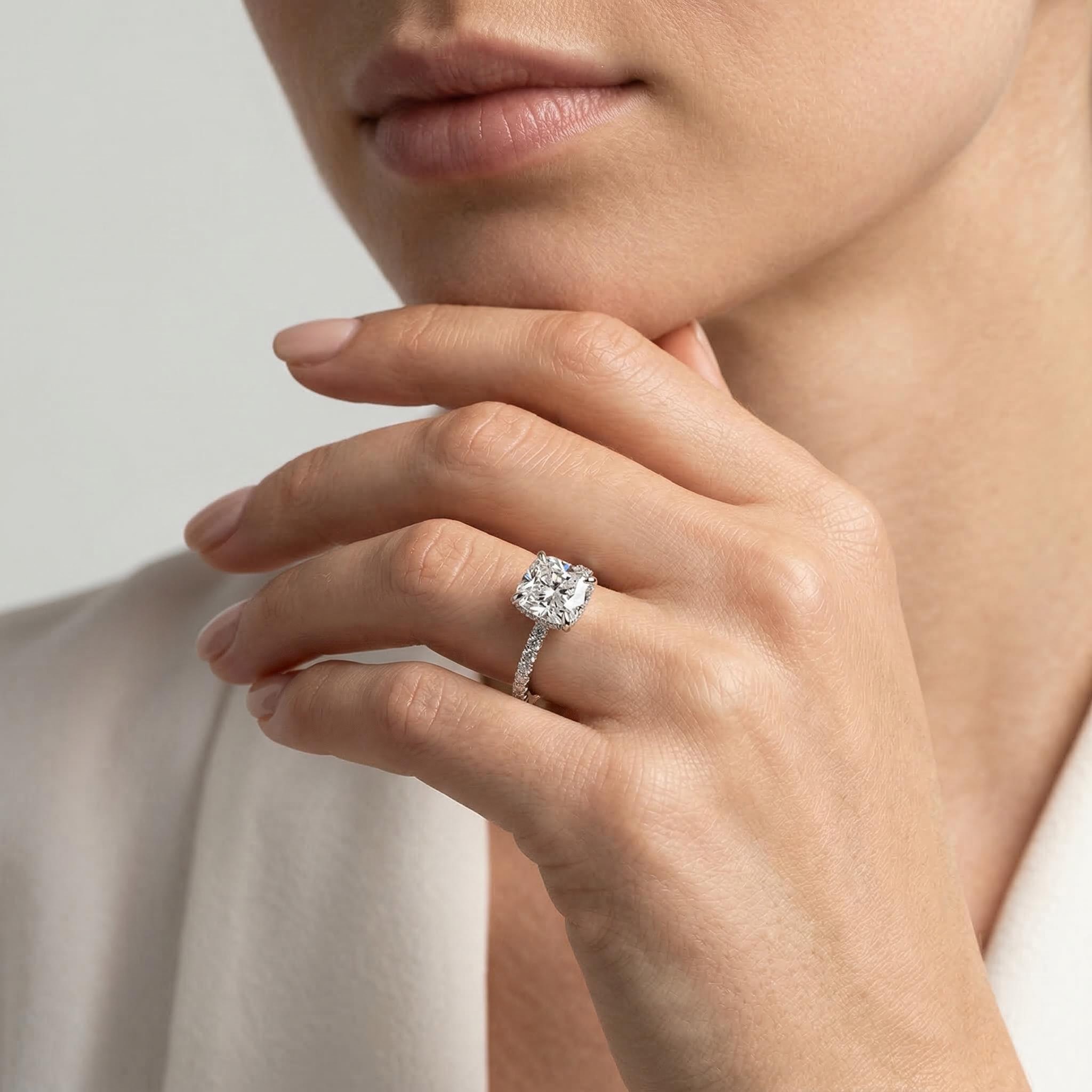 Glamorous Cushion Cut Halo 925 Sterling Silver Engagement Ring