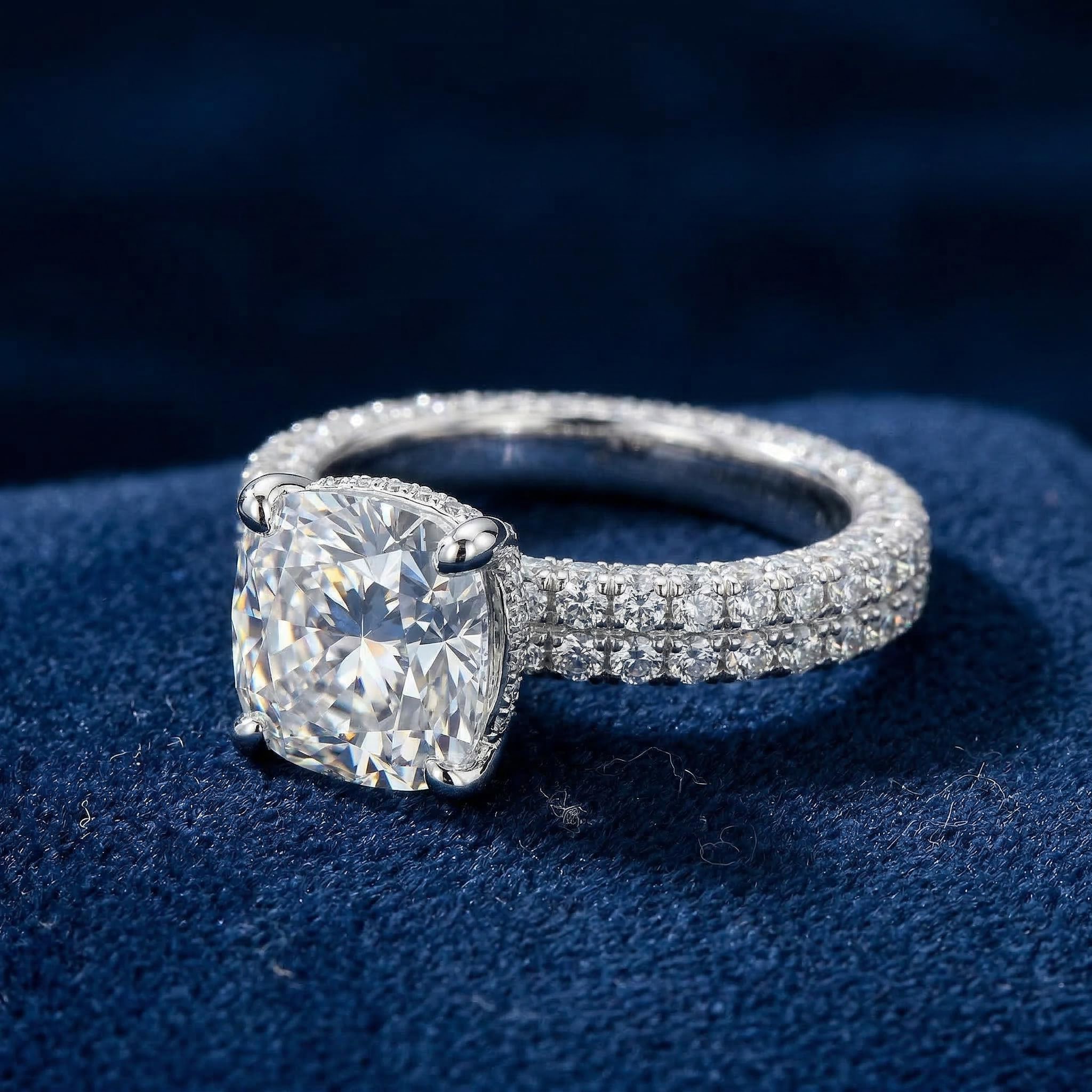 Glamorous Cushion Cut Halo 925 Sterling Silver Engagement Ring