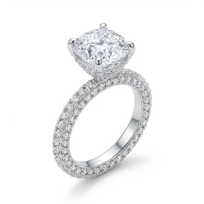 Glamorous Cushion Cut Halo 925 Sterling Silver Engagement Ring