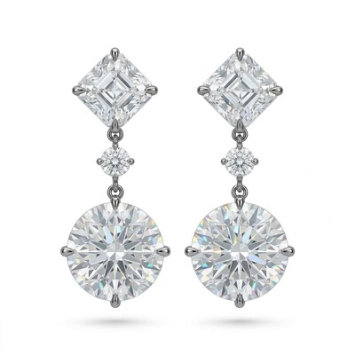 Graceful Asscher Cut & Round Cut Drop Earring