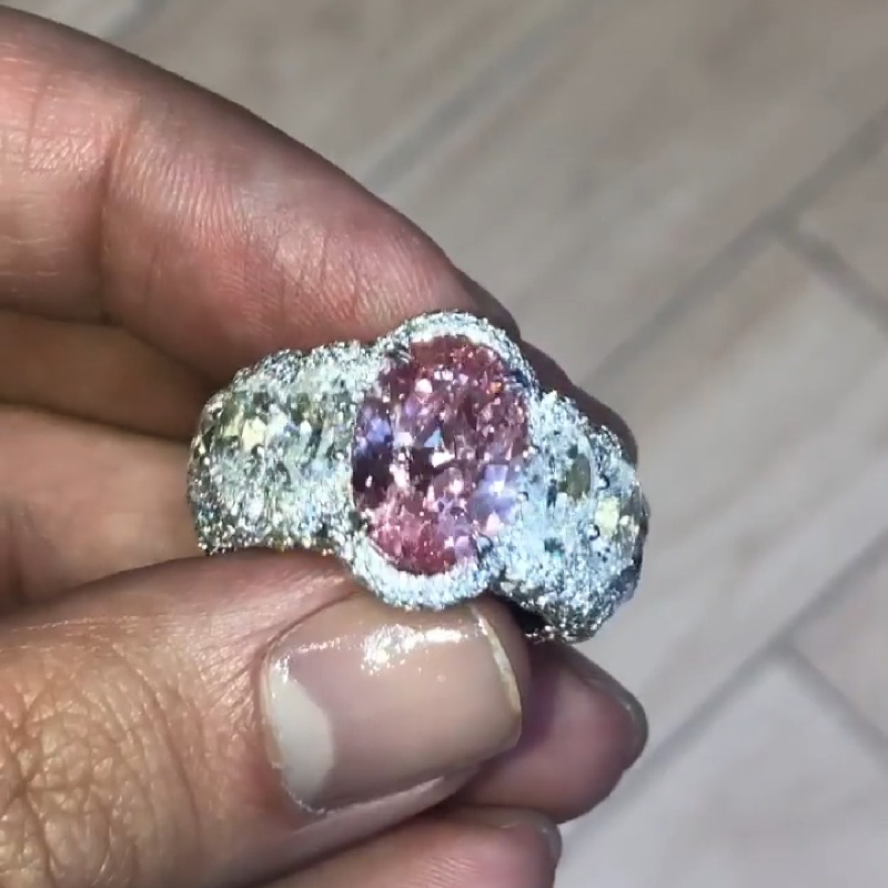 5Ct Pink Oval Cut Diamond Encrusted Ring