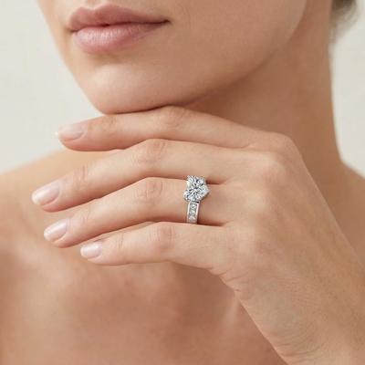 Enchanting Heart Cut Halo Eternity Band Ring