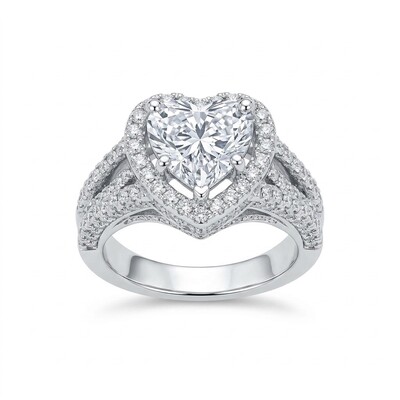 Shiny Heart-Shaped Eternal Halo Engagement Ring in S925 Sterling Silver
