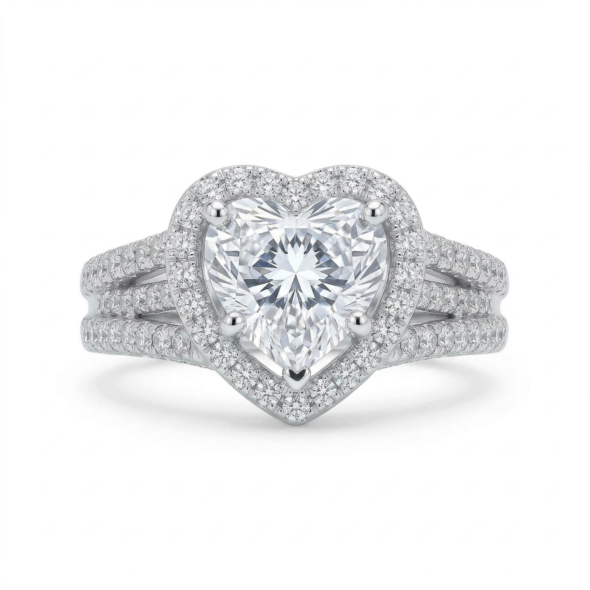 Shiny Heart-Shaped Eternal Halo Engagement Ring in S925 Sterling Silver