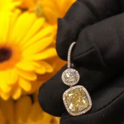 White Round Cut & Fancy Yellow Cushion Cut Halo Earring in Sterling Silver