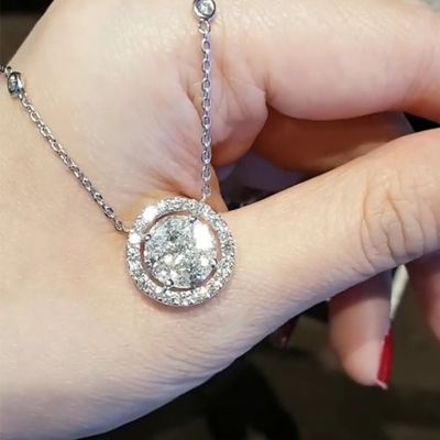 18" Dazzling Round Cut Halo Circle Pendant Necklace in Sterling Silver