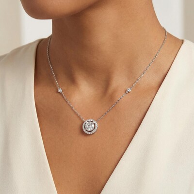 18" Dazzling Round Cut Halo Circle Pendant Necklace in Sterling Silver