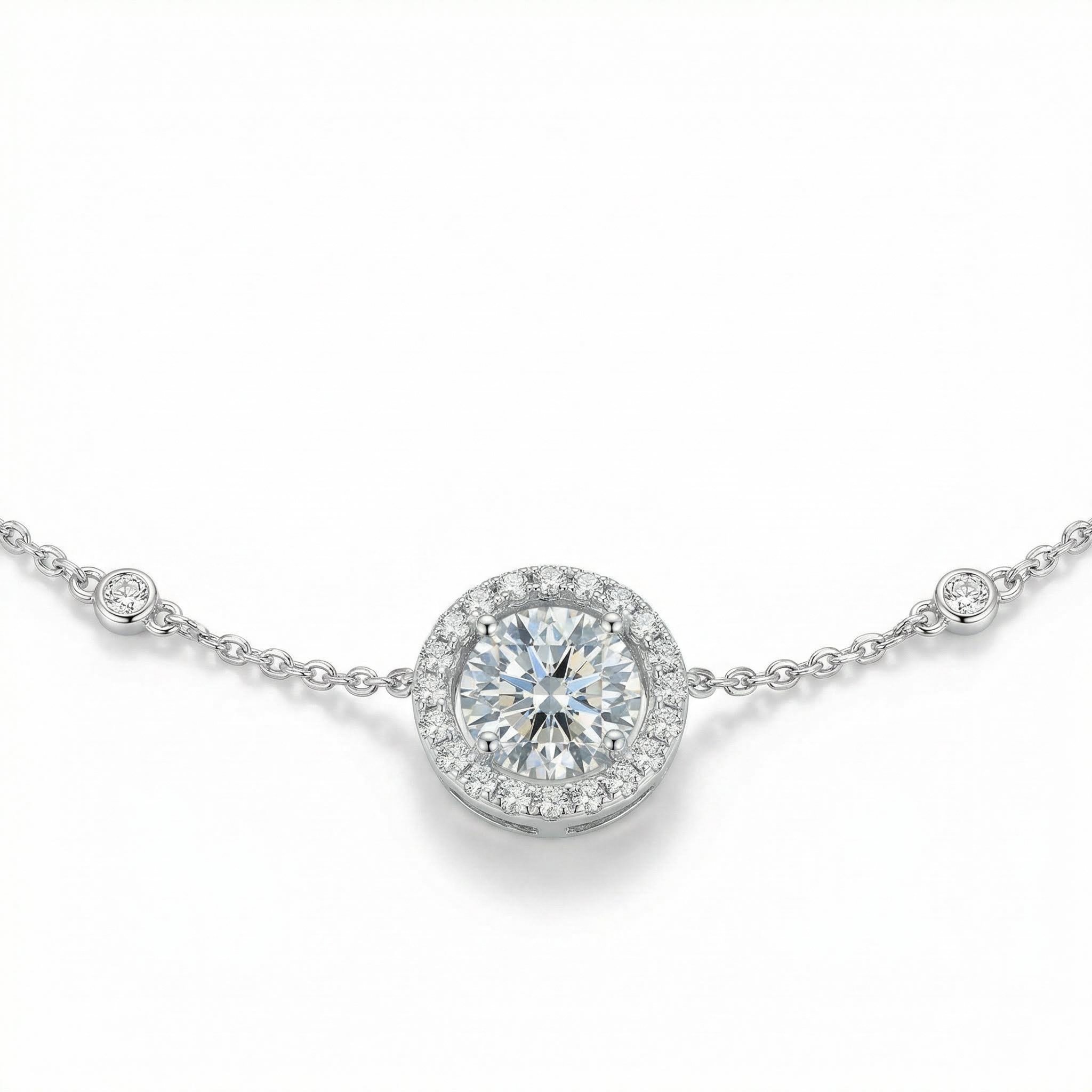 18" Dazzling Round Cut Halo Circle Pendant Necklace in Sterling Silver
