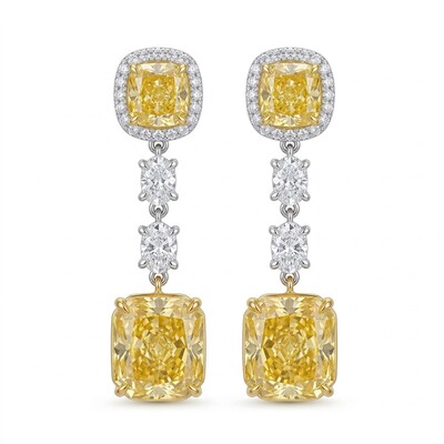Fancy Yellow Cushion Cut & Radiant Cut Drop Earring