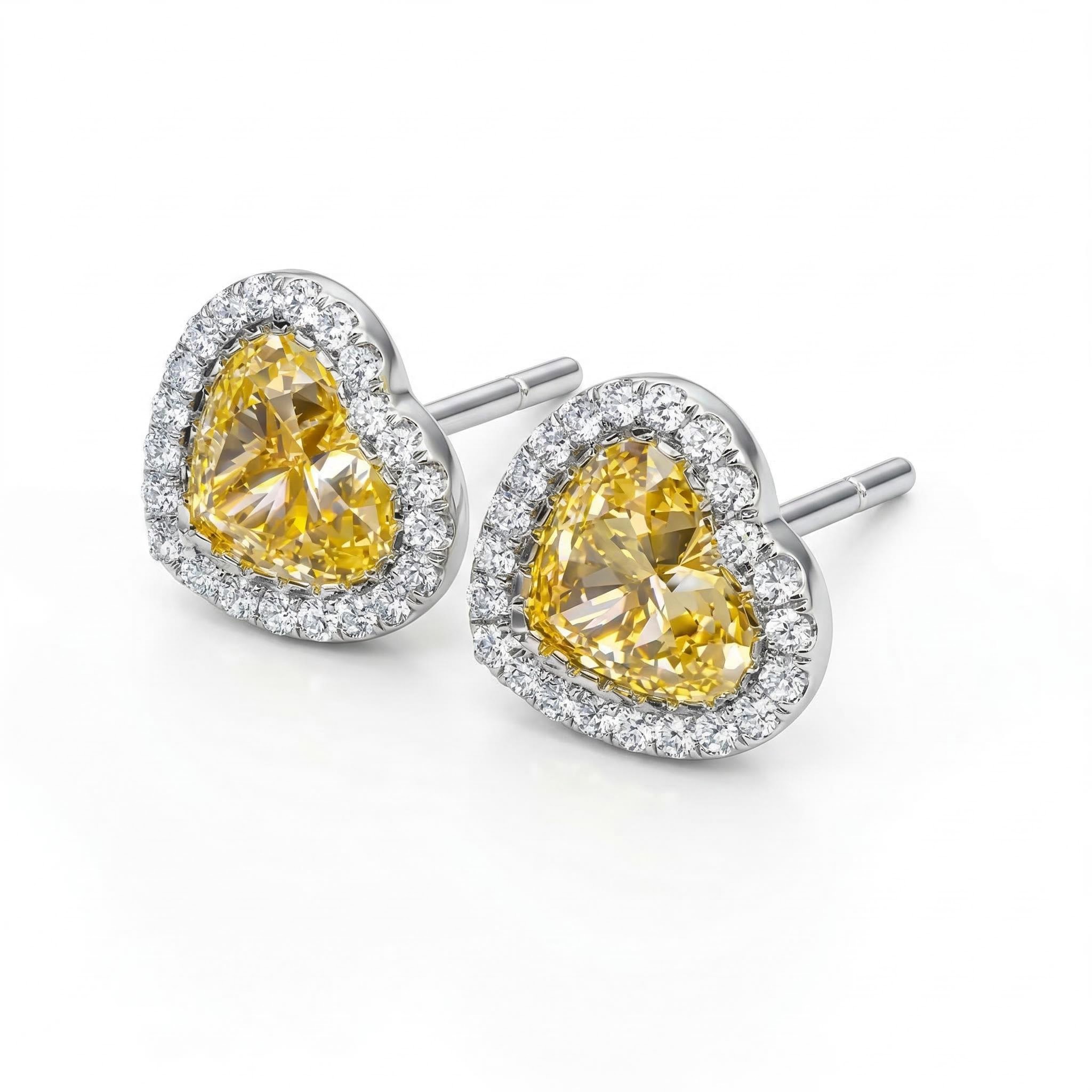 Fancy Yellow Heart Cut Halo Earring Fancy Yellow Heart Cut Halo Earring