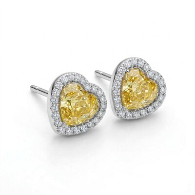 Fancy Yellow Heart Cut Halo Earring