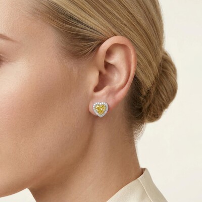 Fancy Yellow Heart Cut Halo Earring