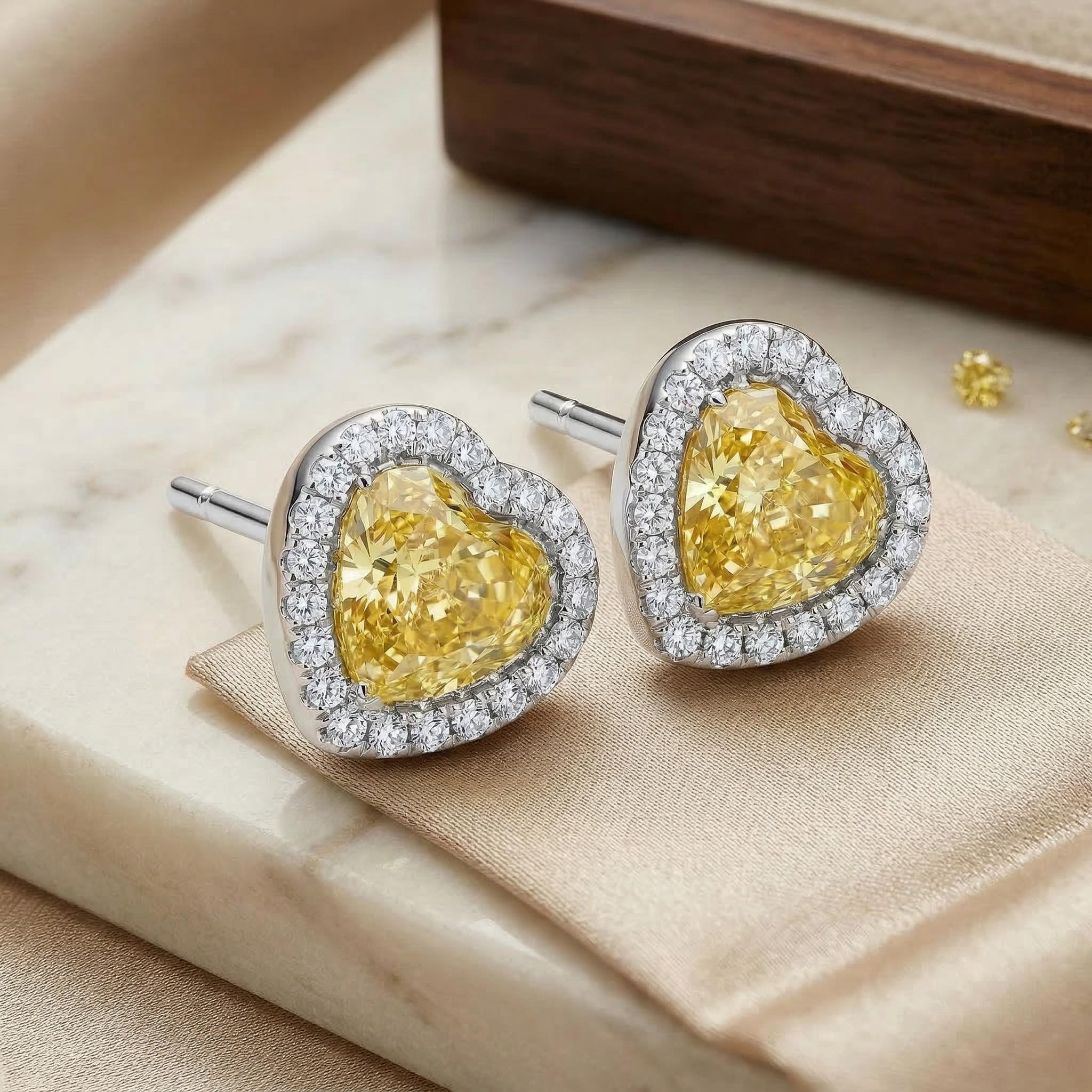 Fancy Yellow Heart Cut Halo Earring Fancy Yellow Heart Cut Halo Earring