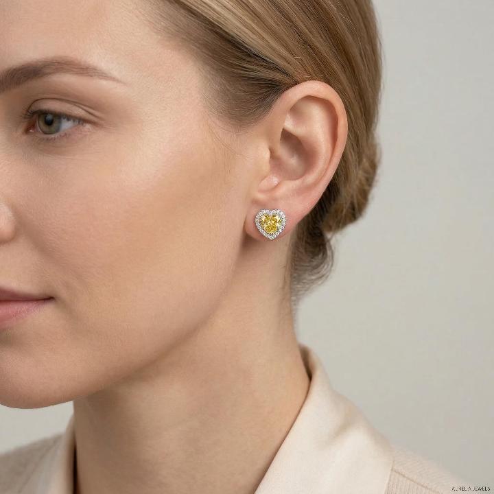 Fancy Yellow Heart Cut Halo Earring Fancy Yellow Heart Cut Halo Earring