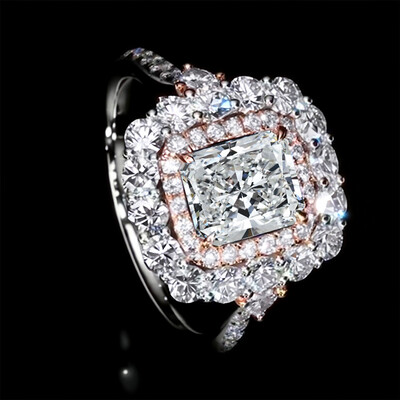 5.17CT Radiant & Round Cut VVS Moissante S925 Silver Engagement Ring