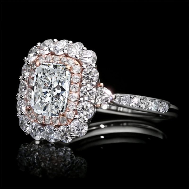 5.17CT Radiant & Round Cut VVS Moissante S925 Silver Engagement Ring