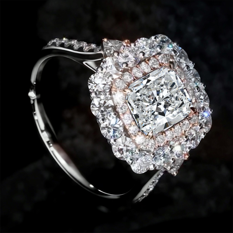5.17CT Radiant & Round Cut VVS Moissante S925 Silver Engagement Ring