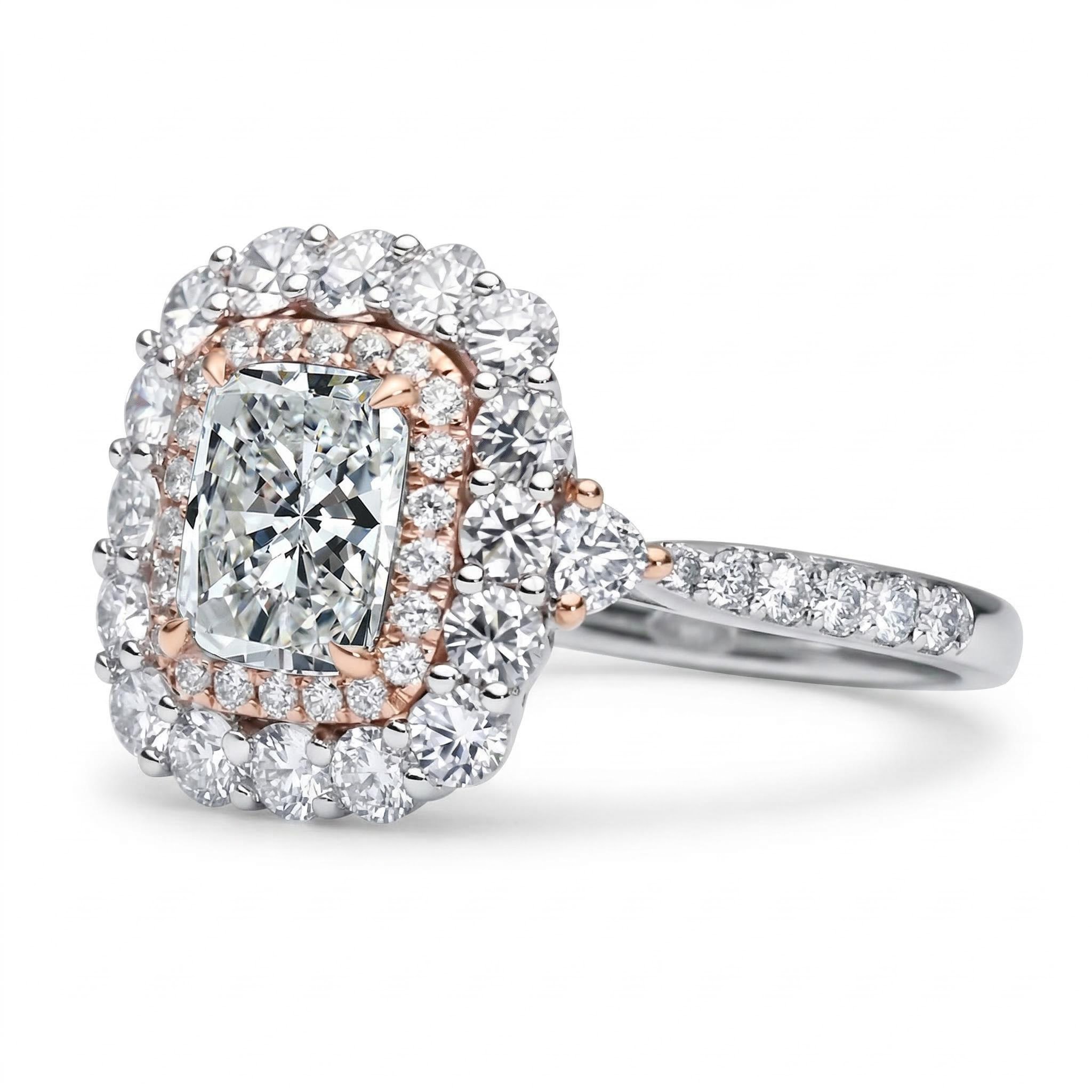 5.17CT Radiant & Round Cut VVS Moissanite S925 Silver Engagement Ring