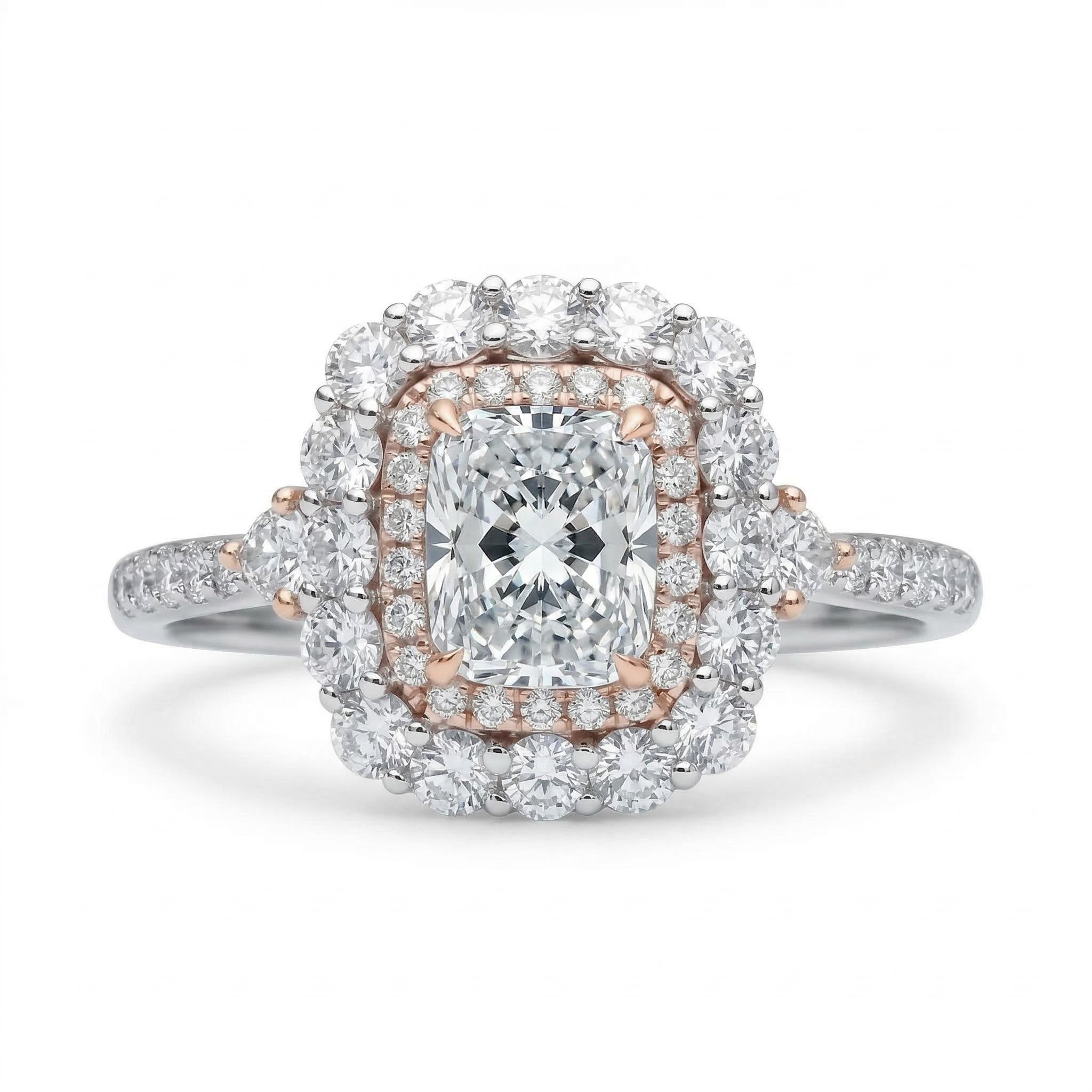 5.17CT Radiant & Round Cut VVS Moissanite S925 Silver Engagement Ring