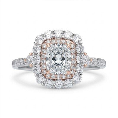 5.17CT Radiant & Round Cut VVS Moissanite S925 Silver Engagement Ring