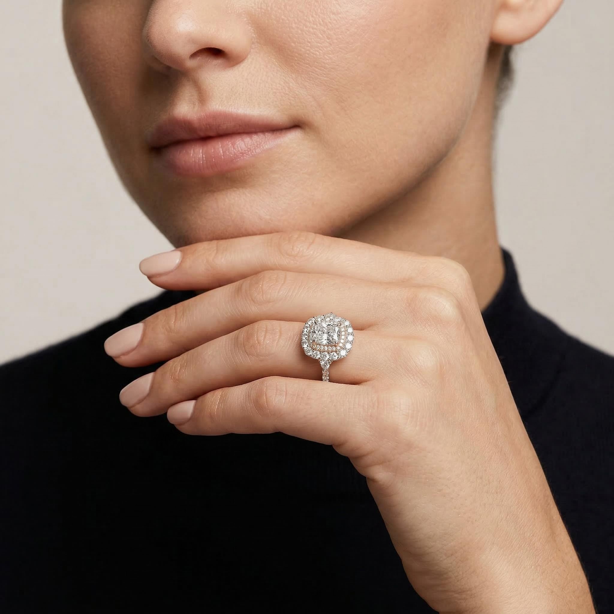 5.17CT Radiant & Round Cut VVS Moissanite S925 Silver Engagement Ring